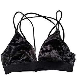 PINK Victoria’s Secret Black Crushed Velvet Strappy Bralette Size M